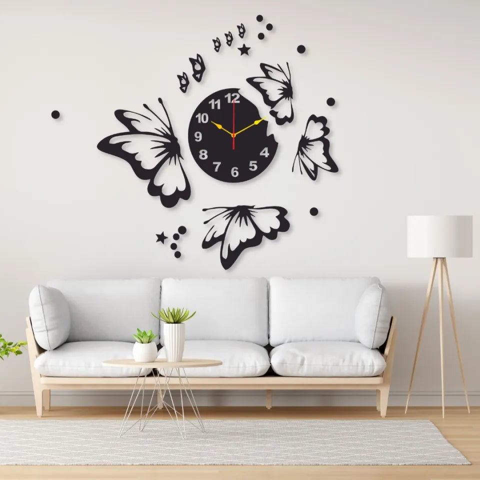 Butterflies with Stars Wall Clock – 3D Butterfly Decorative Wall Clock