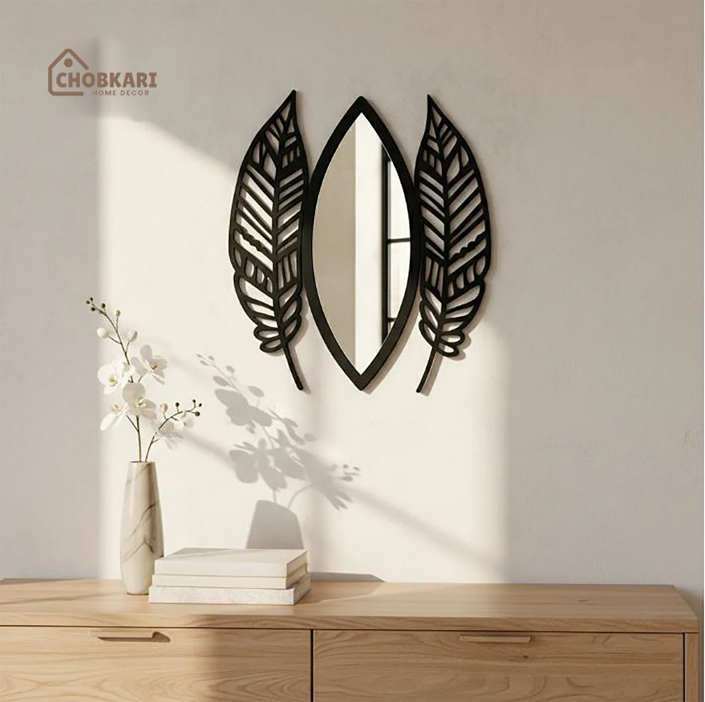 Wooden Leaf Shape Decorative & Acrylic Mirror