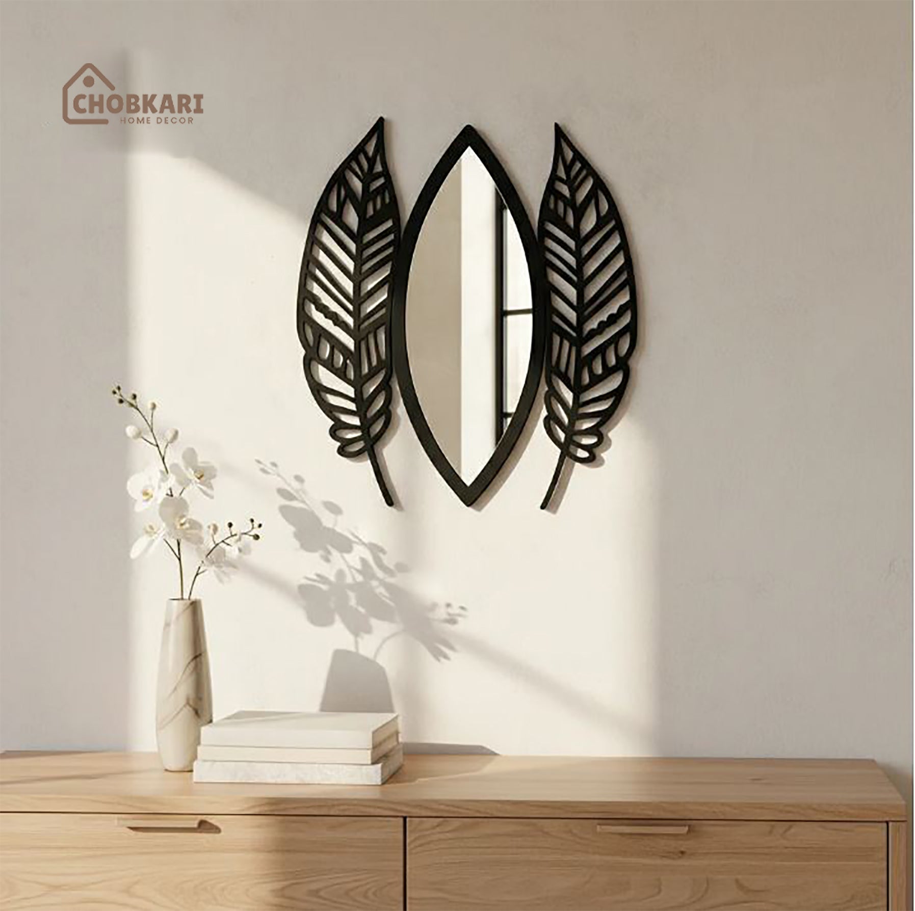 Wooden Leaf Shape Acrylic Mirror Wall Decor – Modern Nature-Inspired Wall Art