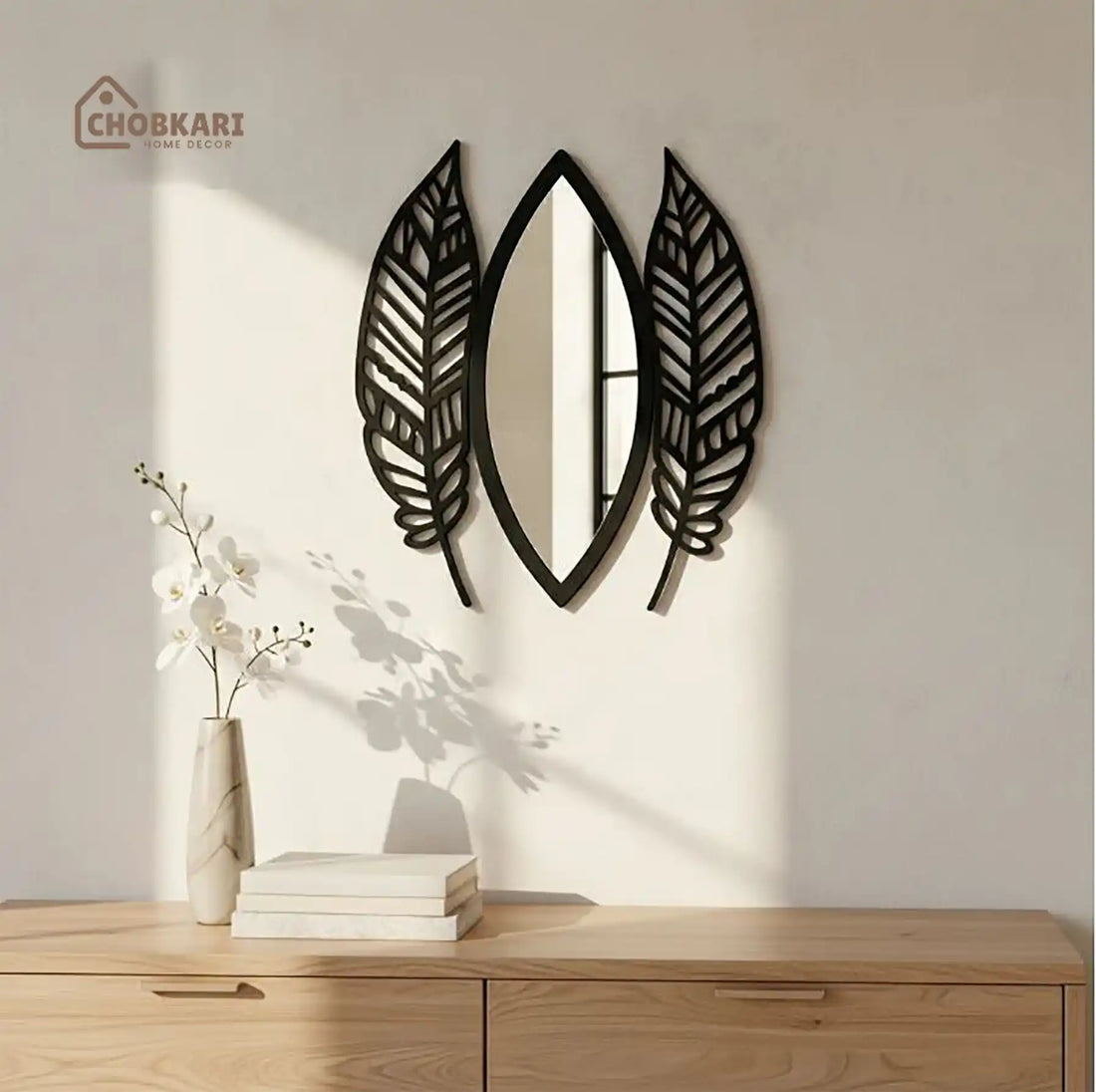 Wooden Leaf Shape Acrylic Mirror Wall Decor – Modern Nature-Inspired Wall Art