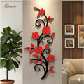 Creative Red Flower Vase Wooden Wall Art – Modern Floral Home Decor