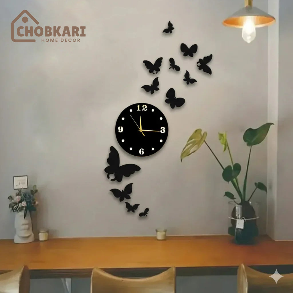 Butterfly Wooden Wall Clock – Modern 3D Butterfly Wall Decor