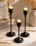 Luxury Gold and Black Metal Candle Holder Set of 3 – Modern Taper Candle Stands for Home Decor