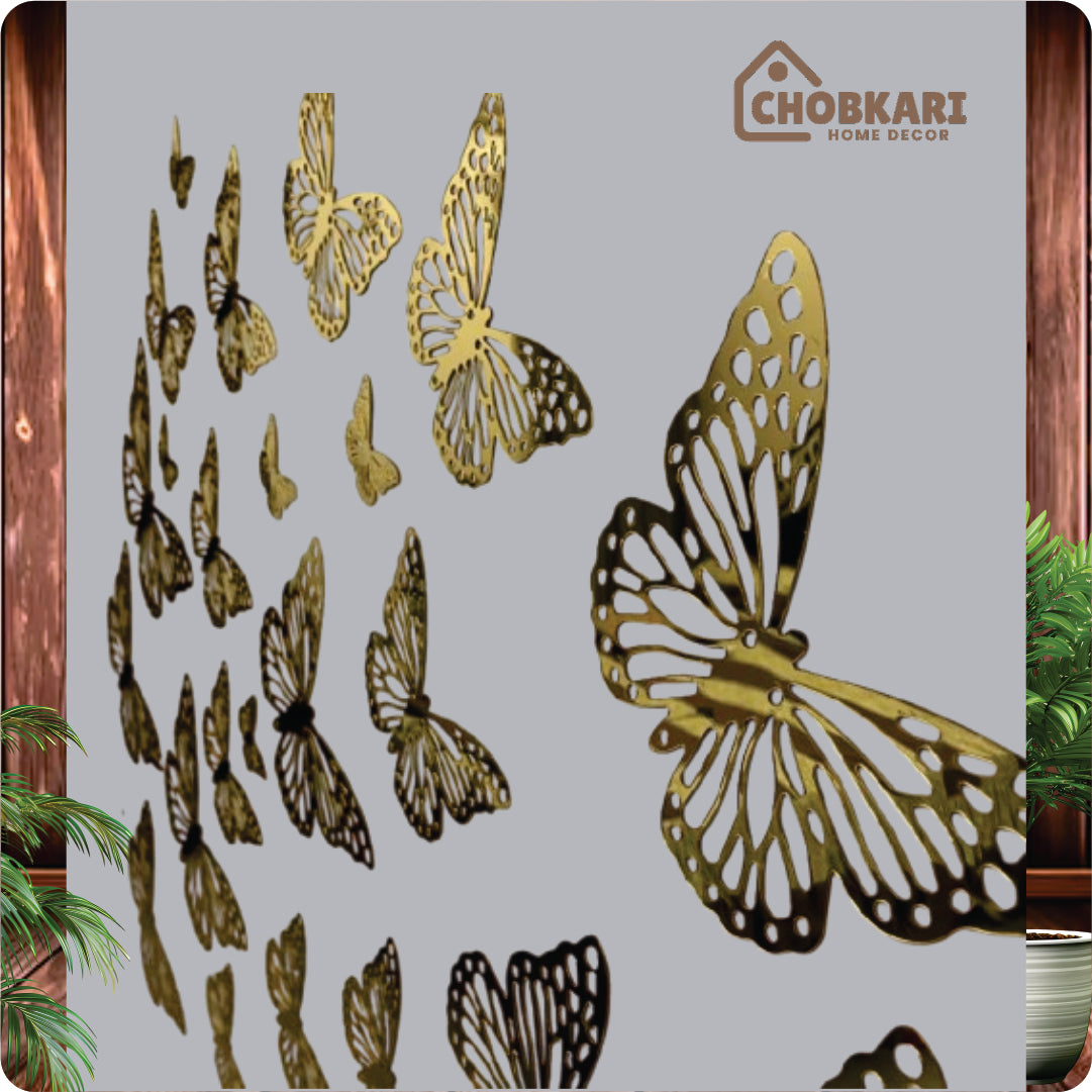 Acrylic Mirror Butterflies Wall Decor – 3D Butterfly Mirror Art Set