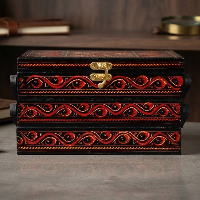 Handcrafted Wooden Jewelry Box with Velvet Lining & 2 Drawers – Decorative Organizer for Jewelry & Keepsakes