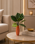 Artificial Calathea Plant with Orange Ceramic Vase – Decorative Faux Indoor Plant for Living Room, Office & Home Décor (Ch084)