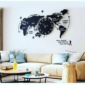 World Map Wall Clock – Modern Travel Inspired Wall Decor
