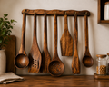 Handcrafted Wooden Kitchen Utensil Set with Hanging Rack | Premium Wooden Cooking & Serving Tools