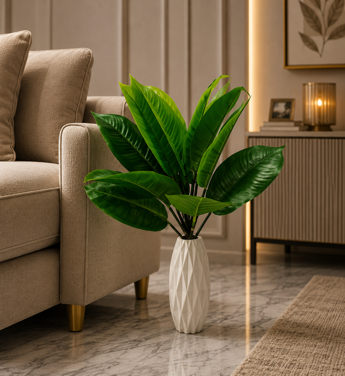 Artificial Bird of Paradise Plant with White Ceramic Vase – Premium Faux Indoor Tropical Plant for Living Room, Office & Home Décor (Ch086)