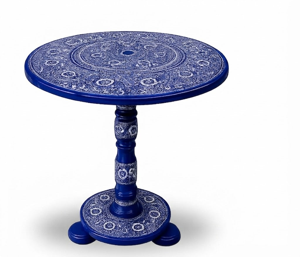 Hand-Painted Blue Naqashi Wooden Coffee Side Table with Decorative Jar Set | Premium Home Decor