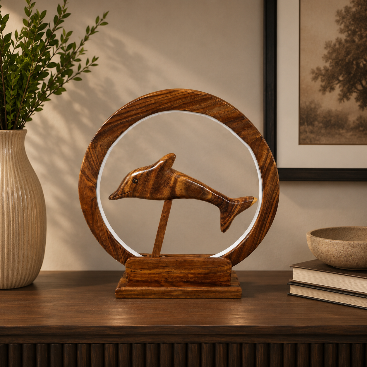 Handcrafted Sheesham Wood LED Lamp – Decorative Animal Night Light for Home & Office