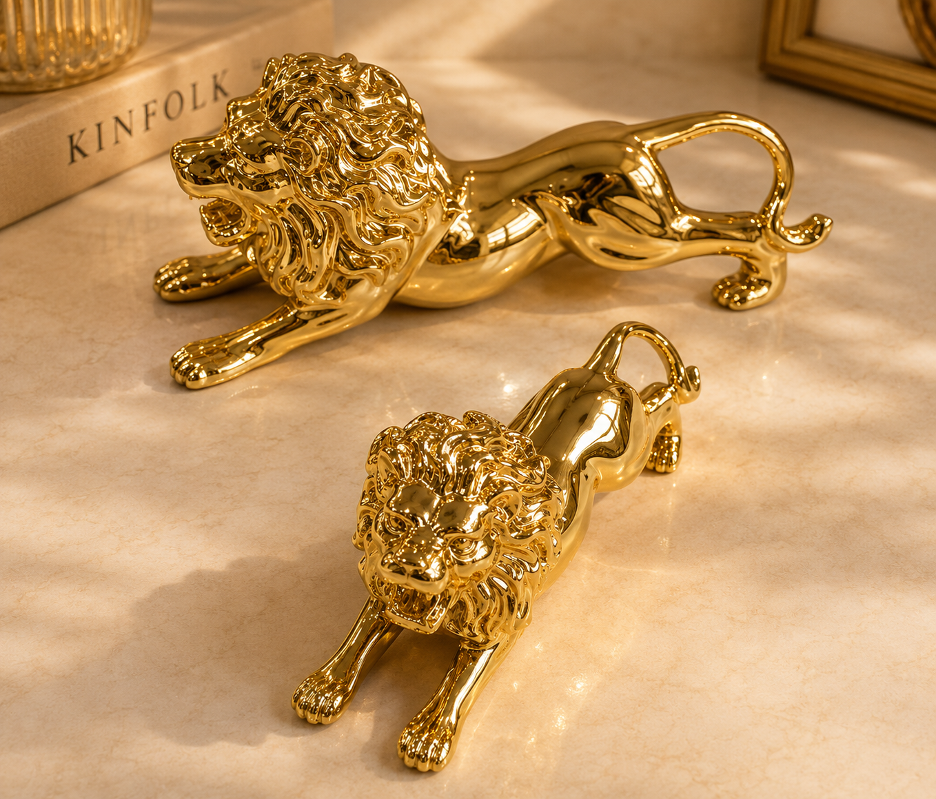 Luxury Gold Lion Statue Set – Modern Decorative Lion Figurines for Home & Office Decor