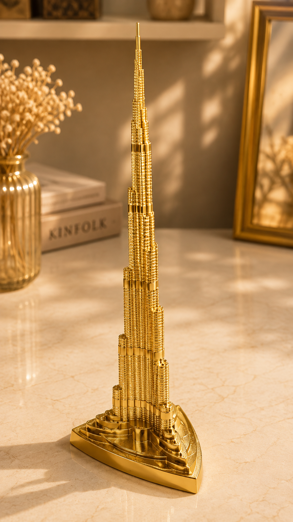 Luxury Gold Burj Khalifa Replica Statue – Premium Metal Architectural Showpiece for Home & Office Decor