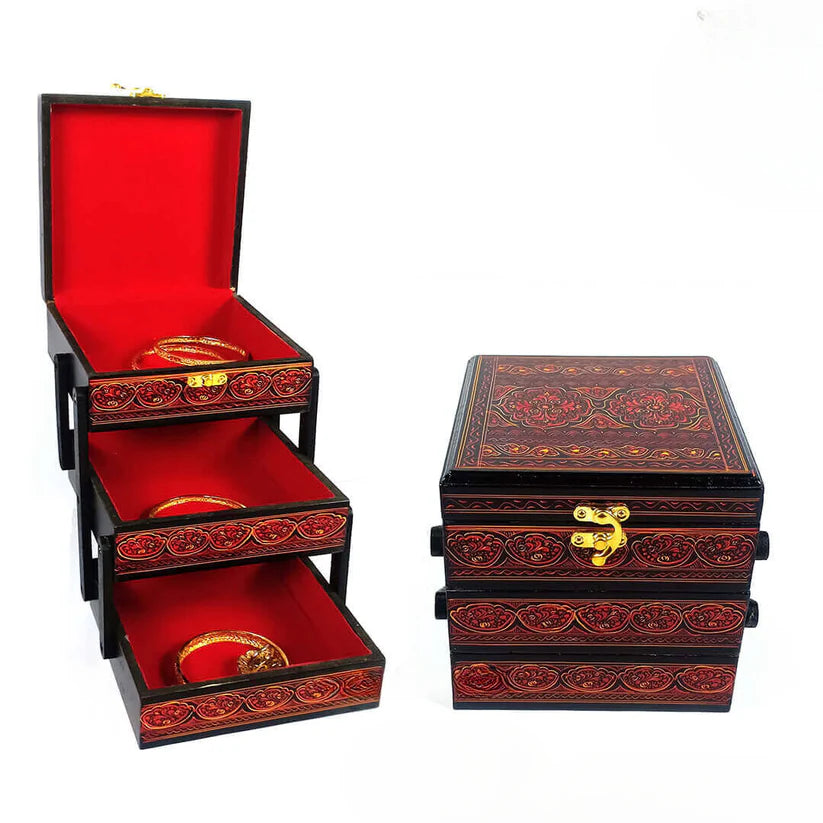 Handcrafted Wooden Jewelry Box with Sliding Drawers | Premium Decorative Storage Organizer