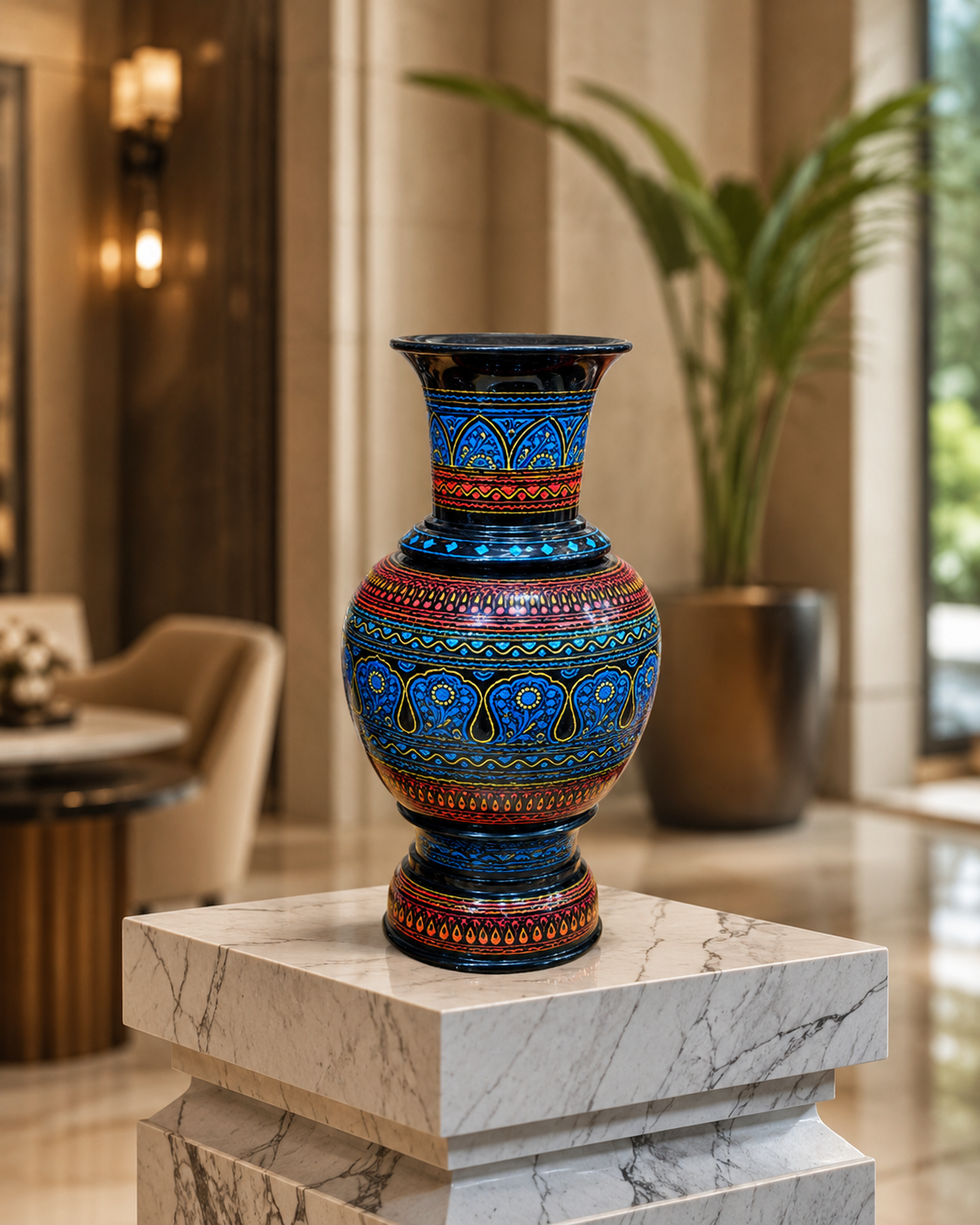 Handcrafted Multicolor Wooden Naqashi Decorative Vase | Hand-Painted Artisan Home Décor