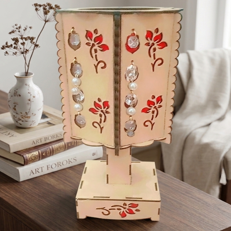 Floral Elegance Custom Wooden Table Lamp