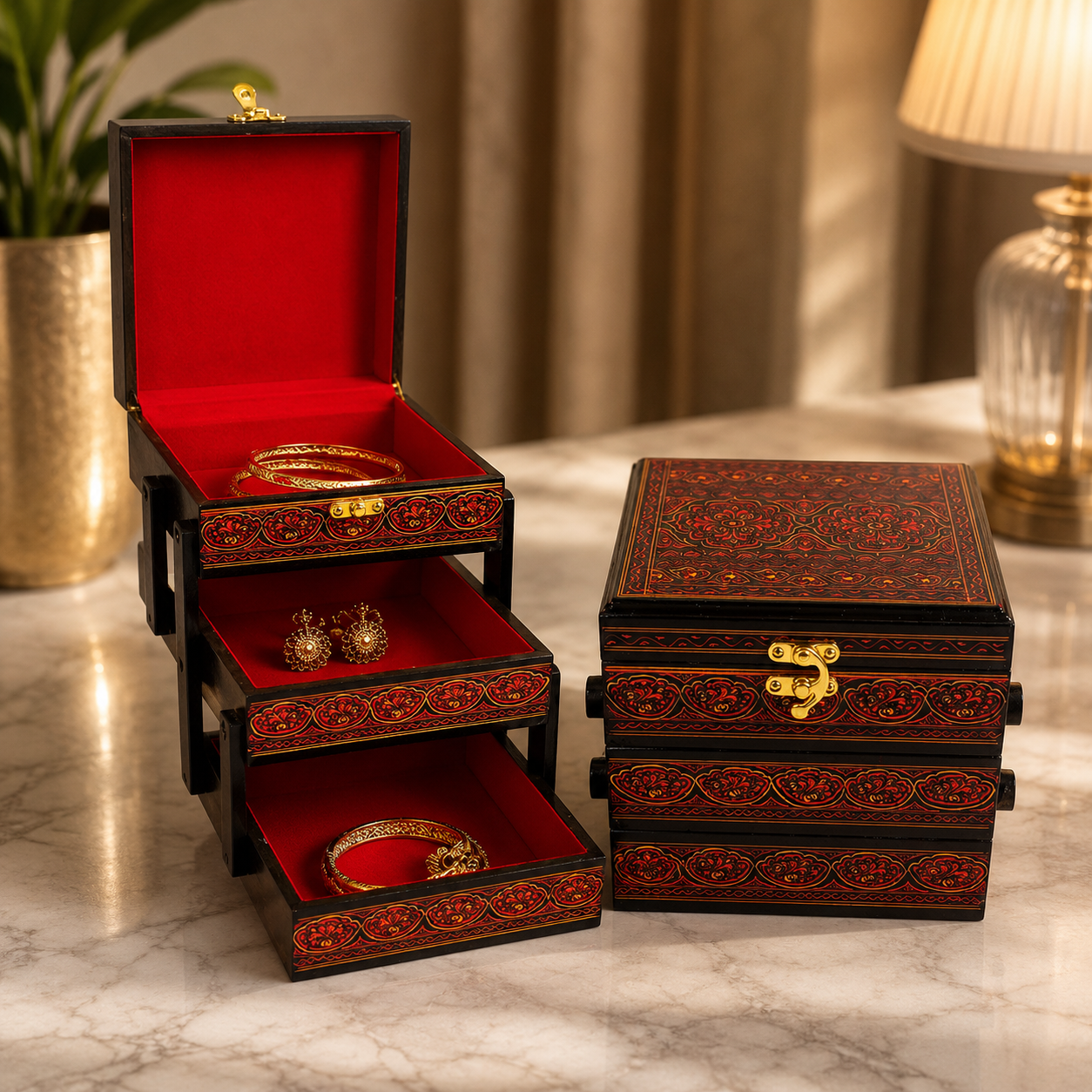 Handcrafted Wooden Jewelry Box with Sliding Drawers | Premium Decorative Storage Organizer