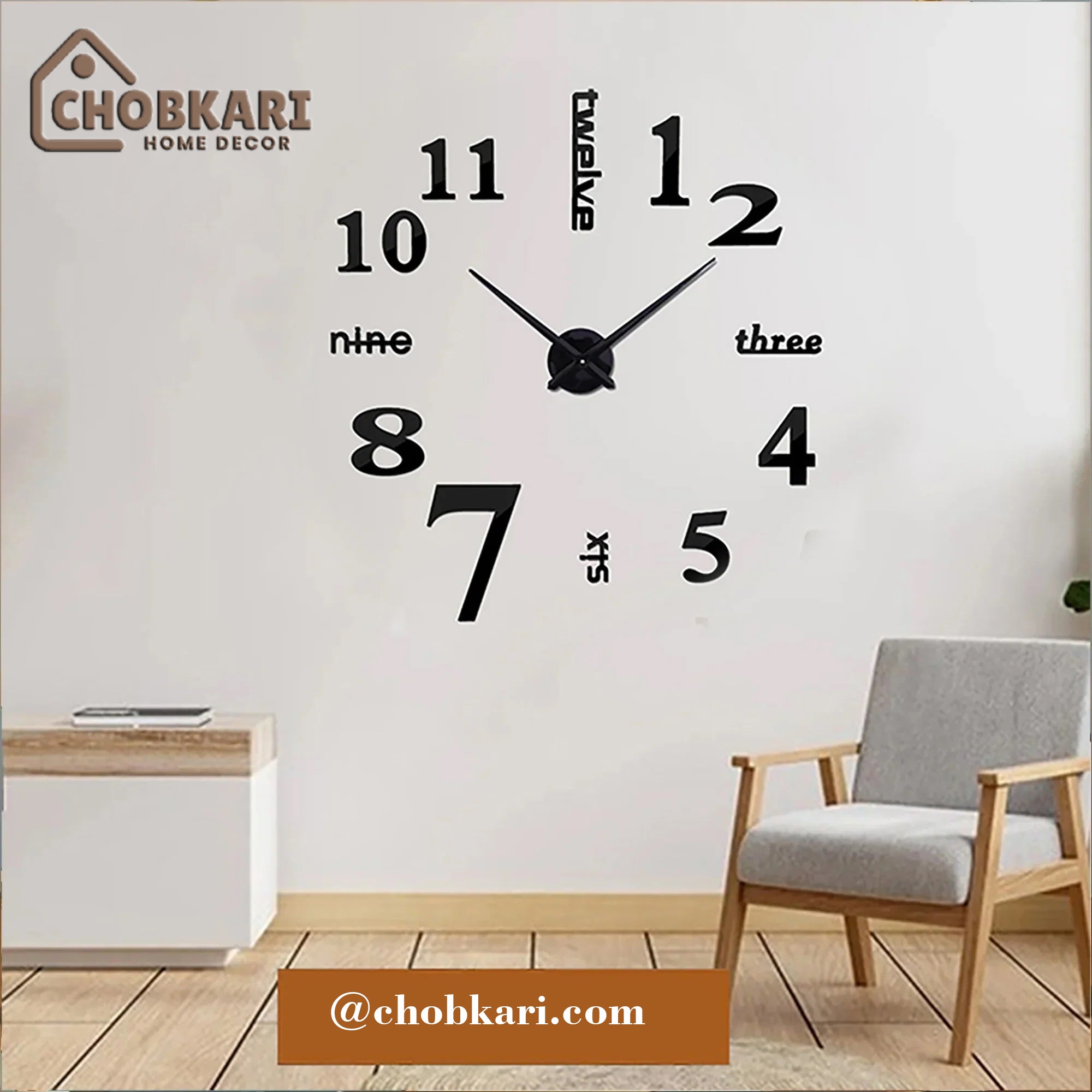 Large 3D DIY Wooden Wall Clock – Modern Frameless Home Decor Clock
