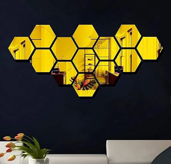 Acrylic Hexagon Mirror Wall Decor – Modern Golden Geometric Wall Art