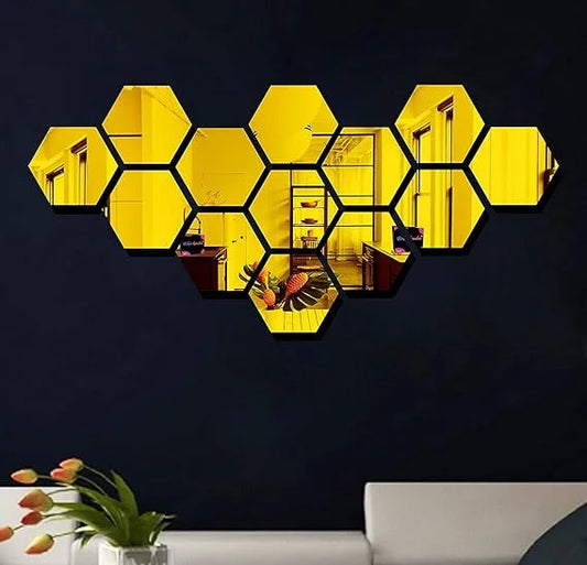 Acrylic Hexagon wall decor Mirror(Golden)