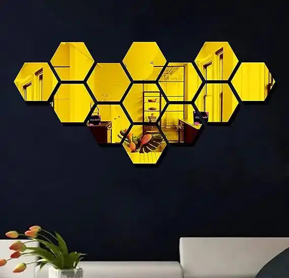 Acrylic Hexagon Mirror Wall Decor – Modern Golden Geometric Wall Art