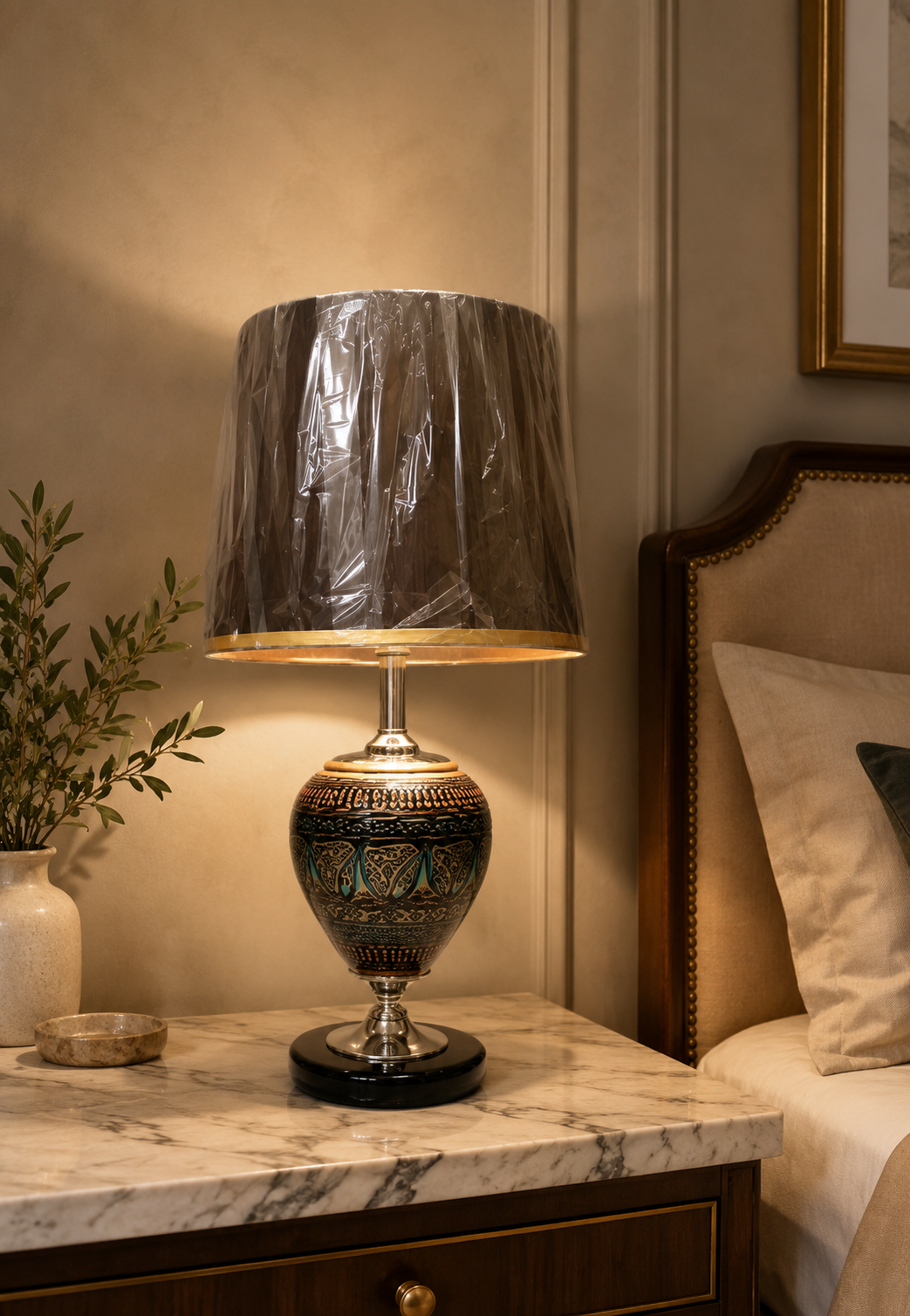Handcrafted Decorative Table Lamp with Floral Fabric Shade | Vintage Bedside & Living Room Lamp