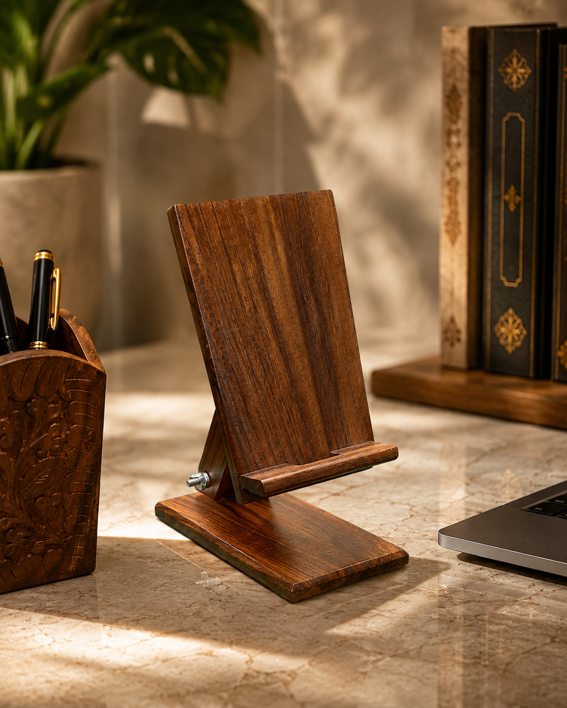 Handcrafted Wooden Adjustable Mobile & Tablet Stand | Premium Desk Phone Holder