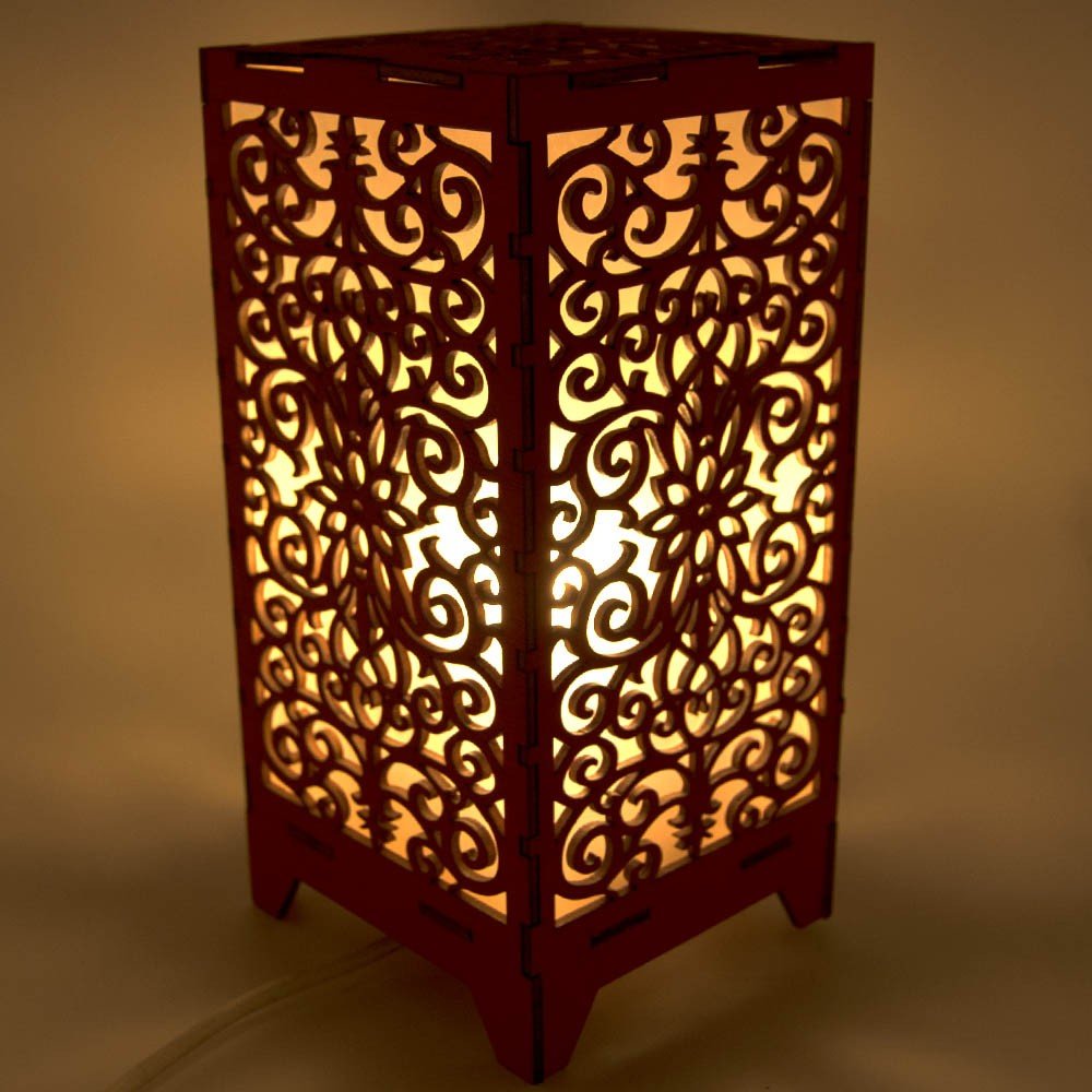 Baroque Wooden Table Lamp – Decorative Laser Cut Lantern for Home Decor