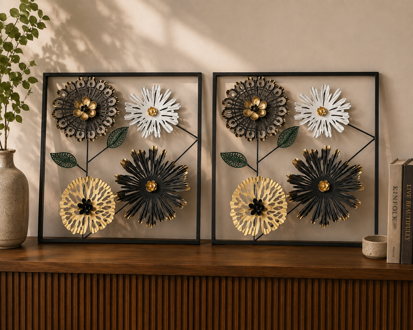 Luxury Metal Floral Wall Art Frame – Modern 3D Gold Flower Wall Décor