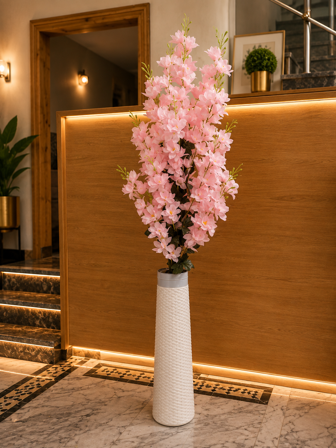 Pink Artificial Flowers with Tall Decorative Vase | Faux Flower Arrangement for Home & Office Décor CH 0098