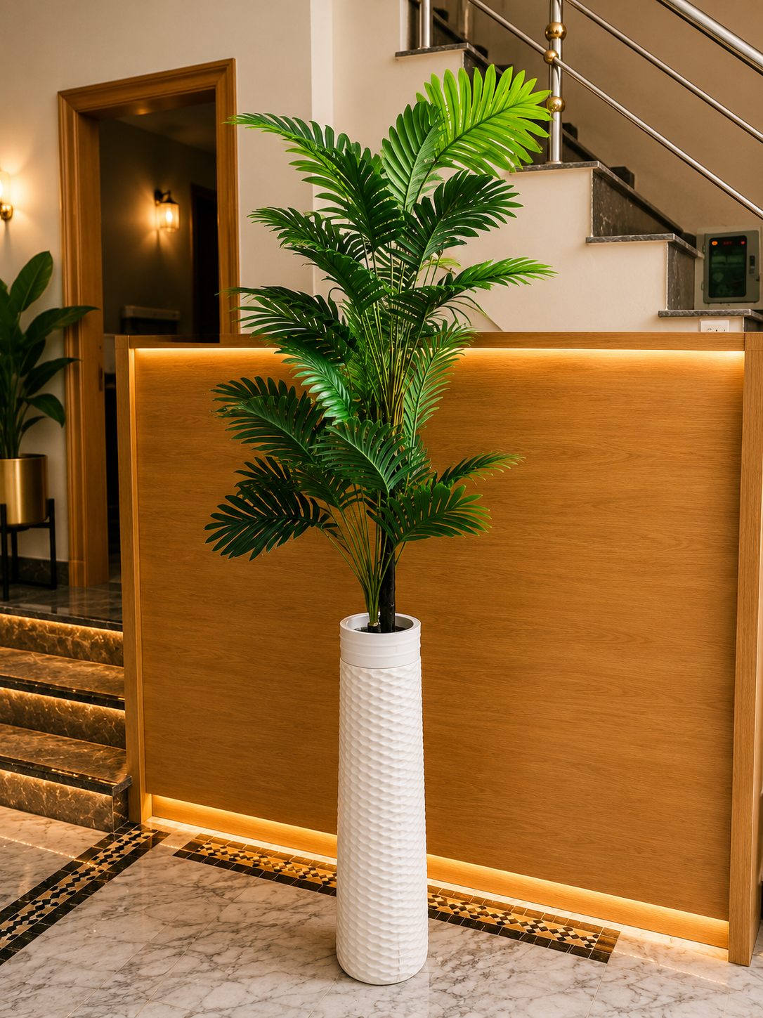 Artificial Areca Palm Plant with Tall White Decorative Vase | Faux Palm Plant for Home & Office Décor CH 0100
