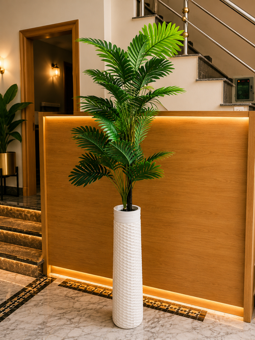 Artificial Areca Palm Plant with Tall White Decorative Vase | Faux Palm Plant for Home & Office Décor CH 0100