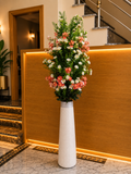 Artificial Pink & White Flower Plant with Tall Decorative Vase | Faux Floral Floor Plant for Home & Office Décor CH 0104