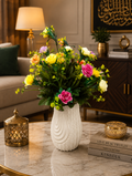 Multicolor Artificial Flower Arrangement with Textured White Vase CH00112