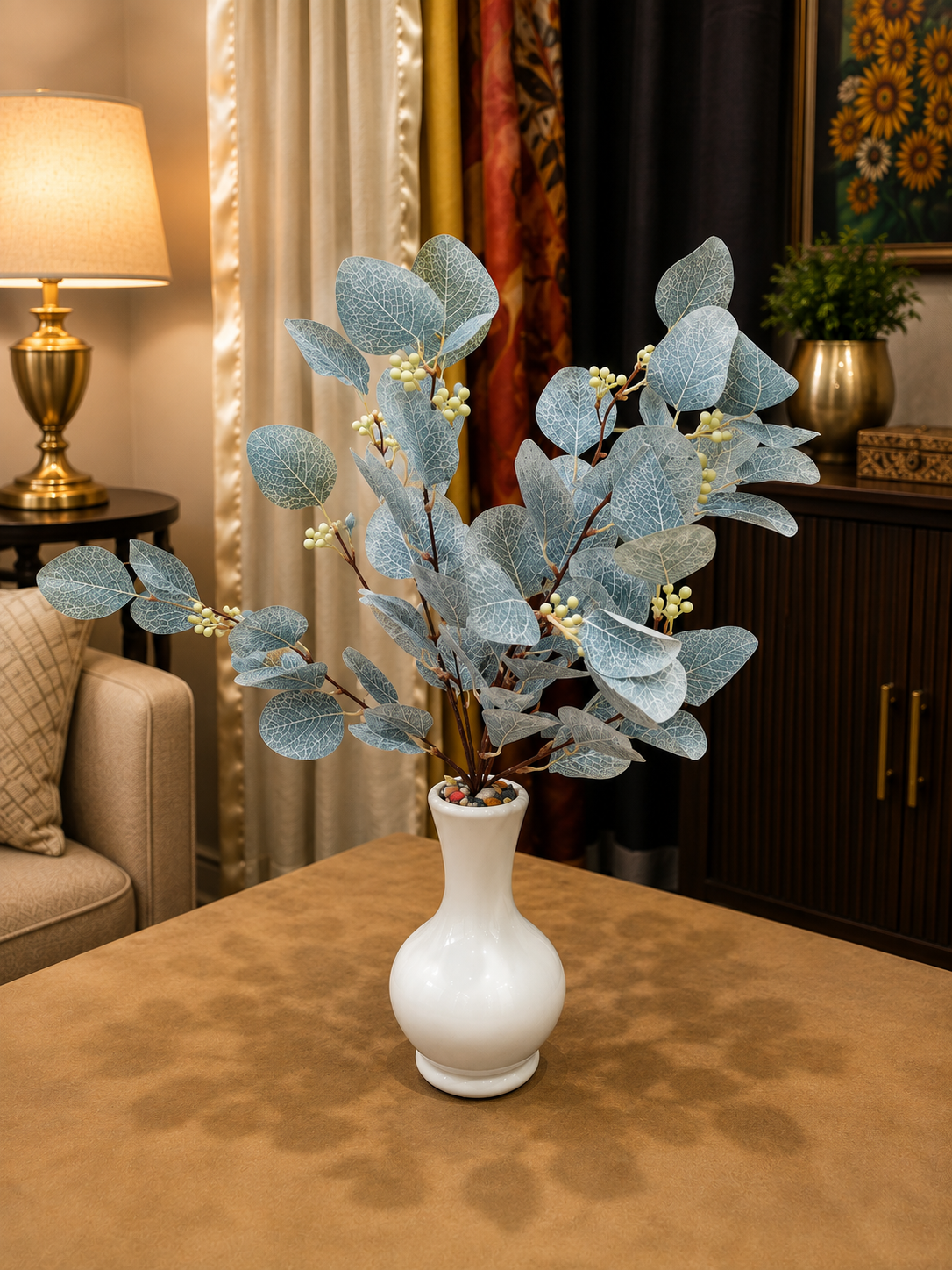 Blue Artificial Eucalyptus Plant with White Decorative Vase CH00116