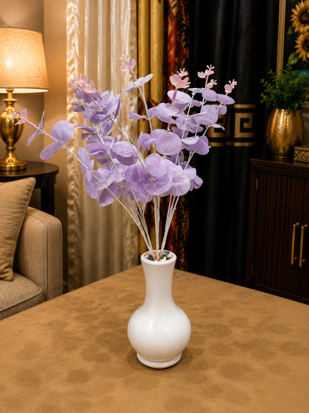 Lavender Artificial Eucalyptus Plant with White Vase CH00120