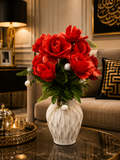 Artificial Red Rose Flower Arrangement with Luxury White Vase Ch00129