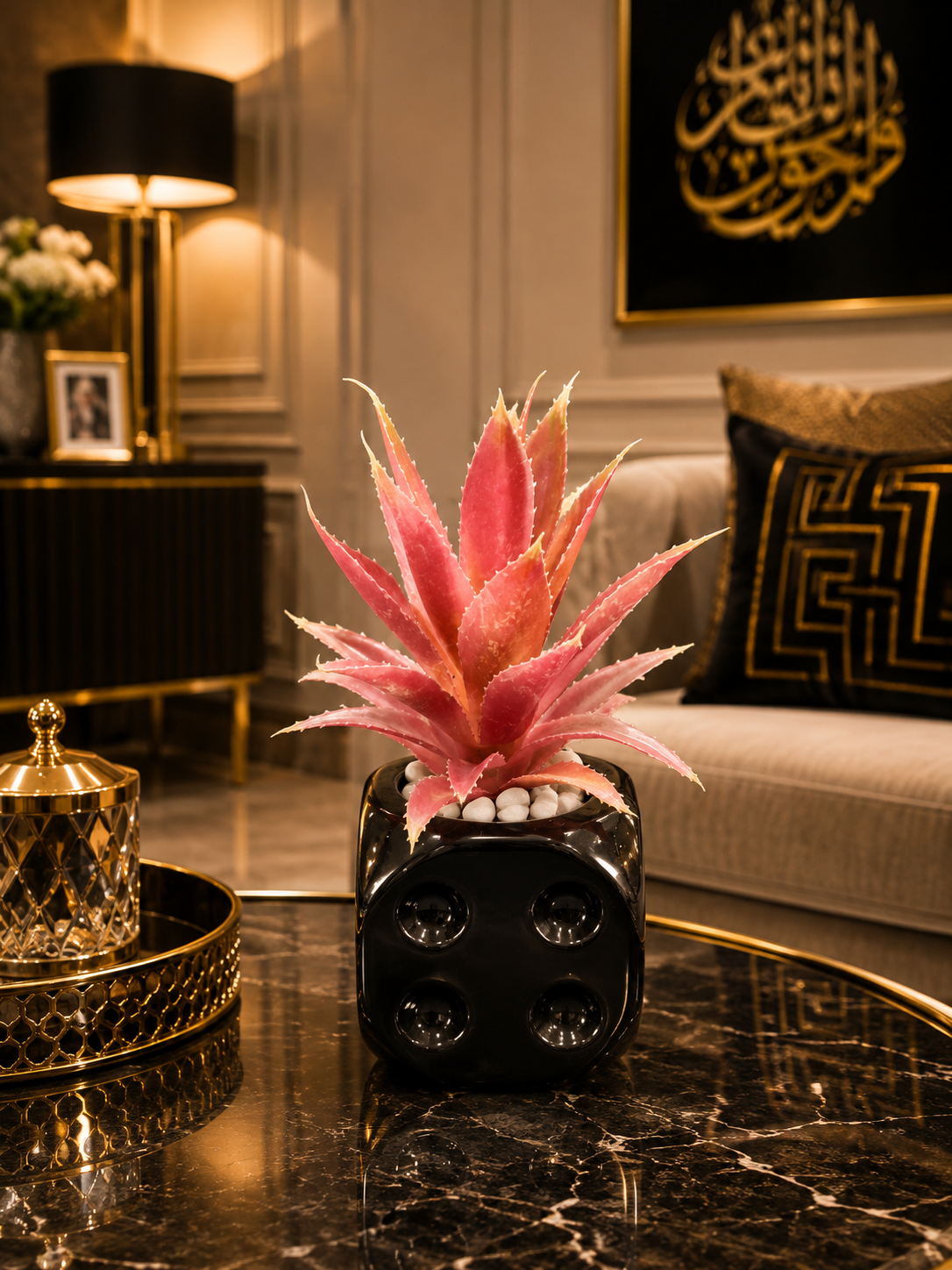 Pink Artificial Plant in Black Decorative Pot | Luxury Indoor Tabletop Planter | Modern Home & Office Décor PL00206