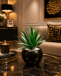 Green Artificial Plant with Black Round Pot | Luxury Indoor Tabletop Planter | Modern Home & Office Décor PL00205