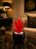 Red Artificial Plant in Black Decorative Planter Pot | Modern Indoor Plant Décor | Luxury Tabletop Home & Office Decoration PL 00204