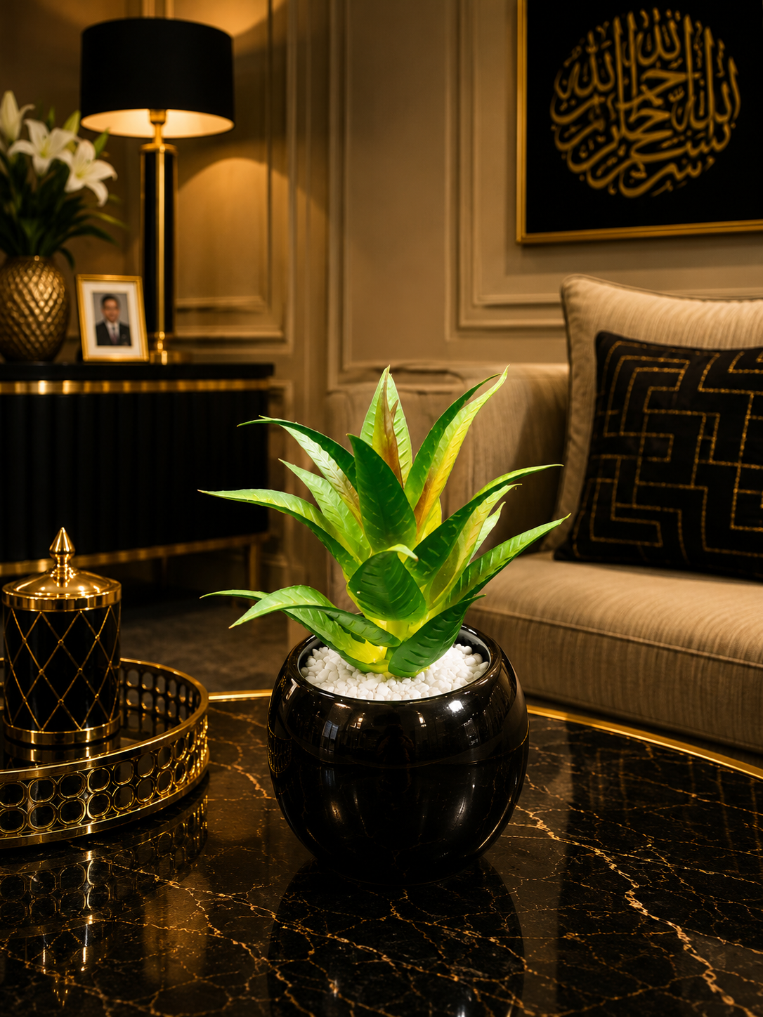 Black Round Decorative Planter Pot for Home & Office | Modern Indoor Plant Pot | Luxury Tabletop Flower Pot PL 00202