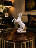 Luxury White & Gold Horse Statue | Elegant Reared Horse Decorative Figurine
