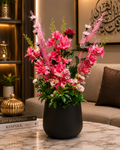 Pink Artificial Flower Arrangement in Black Planter | Luxury Floral Home Décor | Modern Indoor Flower Pot for Home & Office PL00209