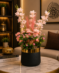 Pink Artificial Flower Arrangement in Black & Gold Planter | Luxury Indoor Floral Décor | Modern Home & Office Decoration PL00211