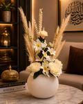 Cream White Artificial Flower Arrangement in Round Planter | Luxury Floral Home Décor | Elegant Indoor Flower Pot for Home & Office PL00213