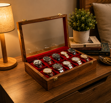 Wooden Watch Organizer Box with Glass Lid | 10 Slot Luxury Watch Storage Case