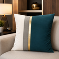 Teal & Gold Stripe Premium Velvet Cushion – (CB 01)