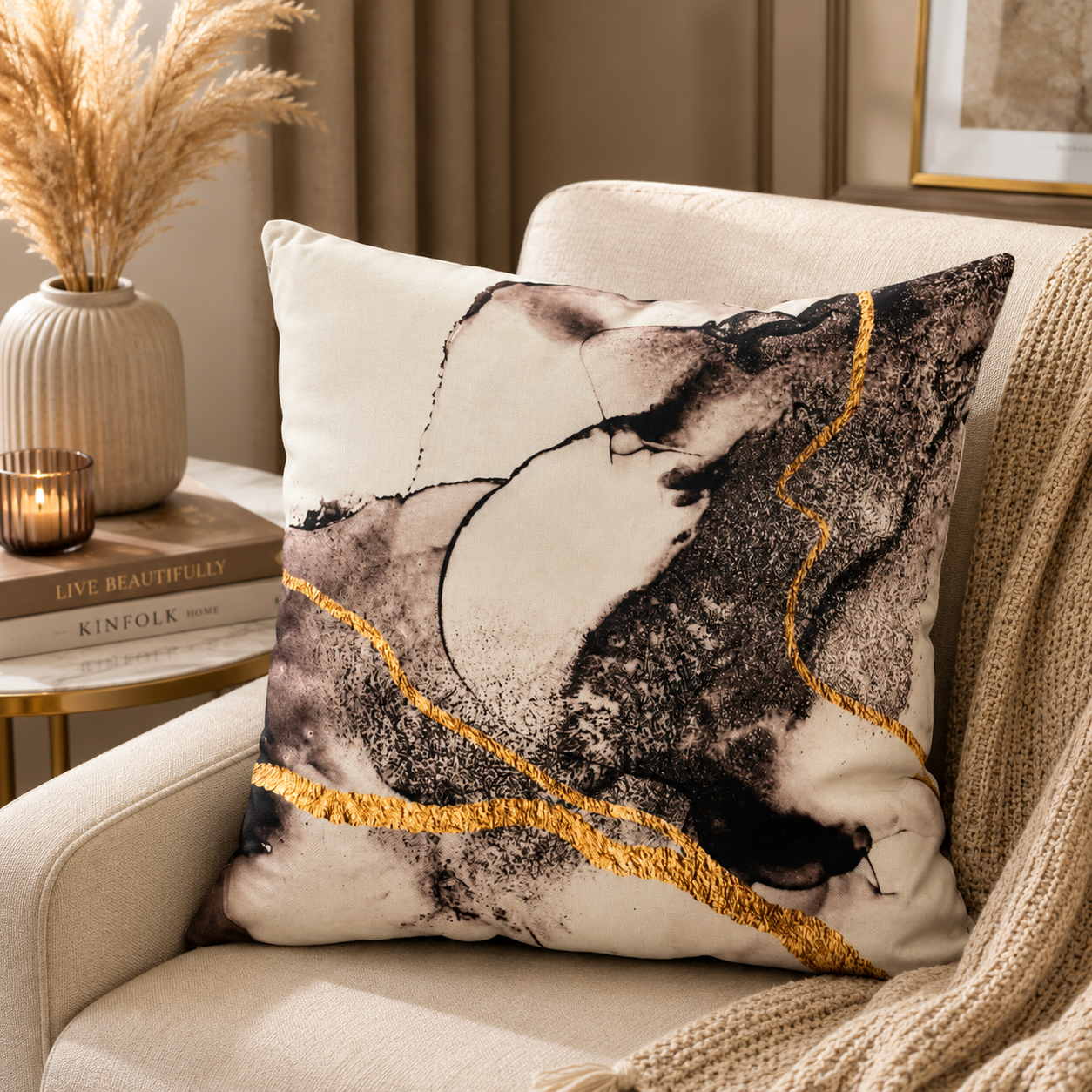 Abstract Marble Digital Printed Silk Sateen Cushion – (PC 01)