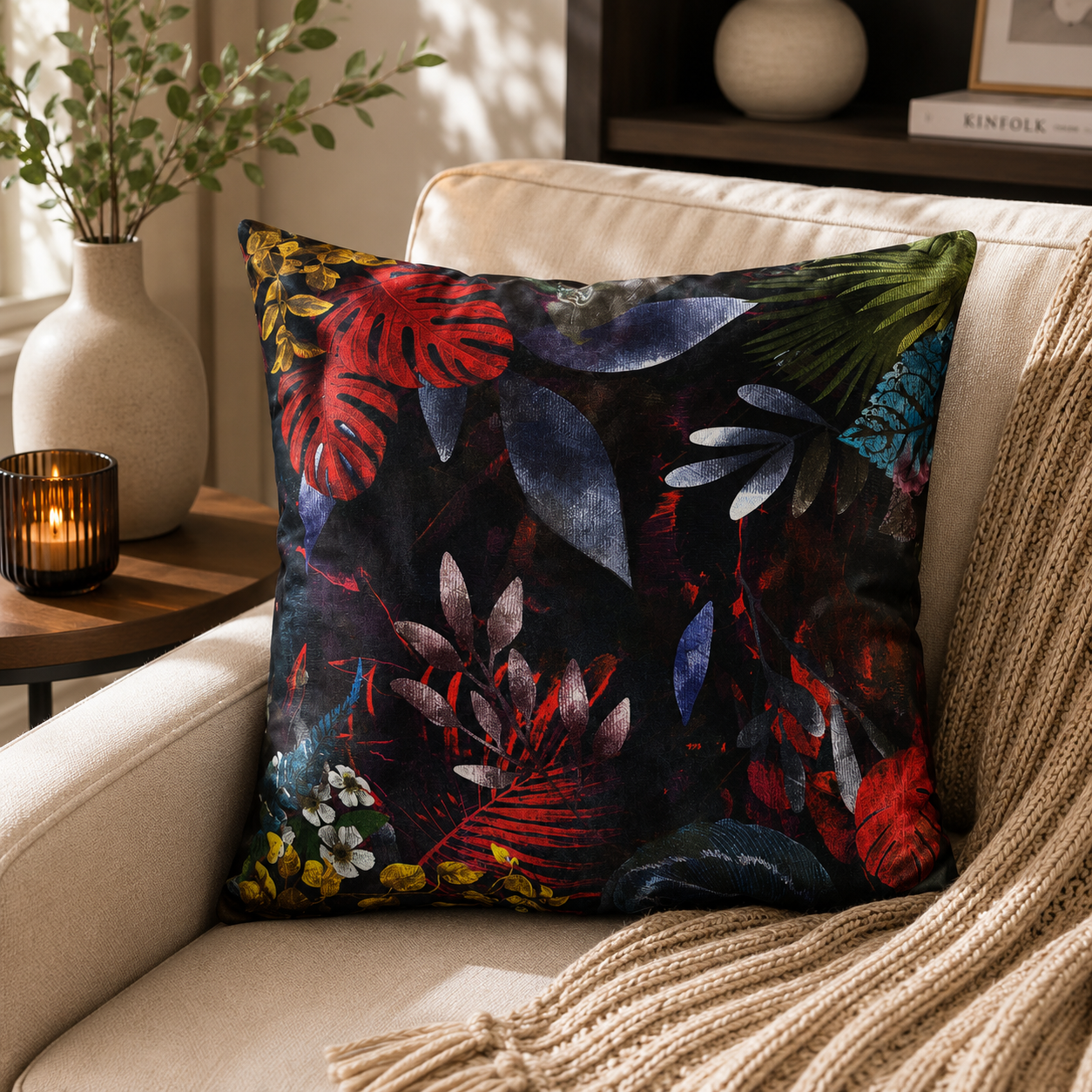 Tropical Botanical Digital Printed Silk Sateen Cushion – (PC 02)