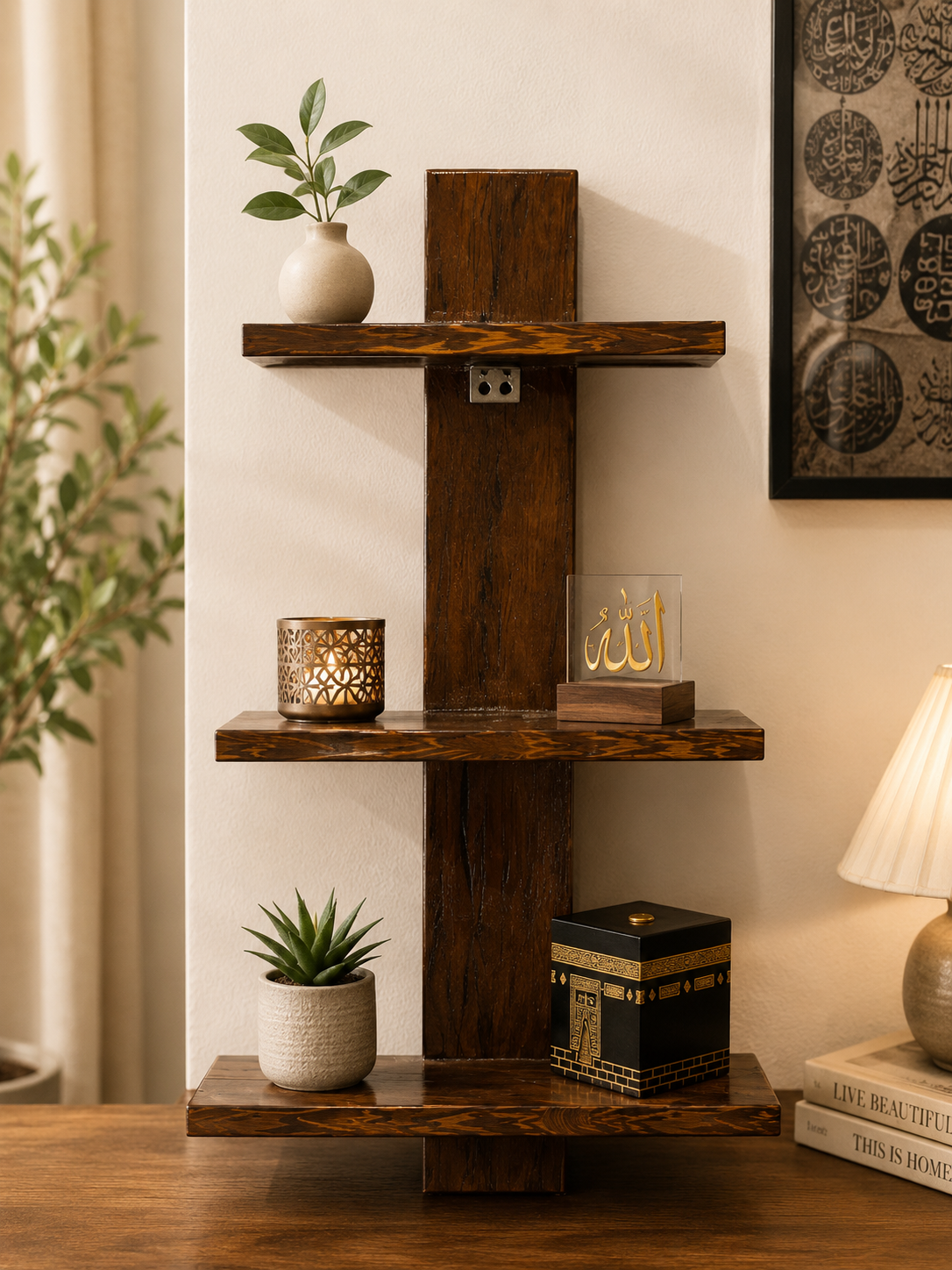 3-Tier Wooden Corner Shelf – Rustic Wall Mounted Display Shelf for Home, Office & Living Room Decor WS 0106